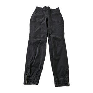 Spanx Cargo Joggers Medium Washed Black High Rise Zip Ankle Stretch Twill